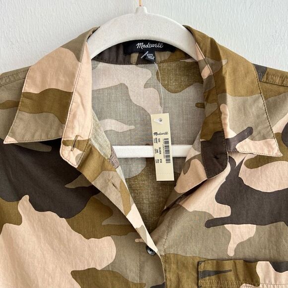 Madewell Cottontail Camo Short Sleeve Button Tie Front Shirt Womens XXS NWT - Picture 2 of 9